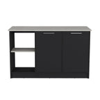 TUHOME Juniper Kitchen Island with Large Top Surface, Double Door Cabinet, and Open Shelves