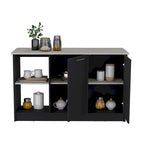 TUHOME Juniper Kitchen Island with Large Top Surface, Double Door Cabinet, and Open Shelves
