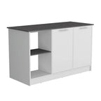 TUHOME Juniper Kitchen Island with Large Top Surface, Double Door Cabinet, and Open Shelves