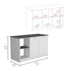 TUHOME Juniper Kitchen Island with Large Top Surface, Double Door Cabinet, and Open Shelves