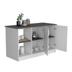 TUHOME Juniper Kitchen Island with Large Top Surface, Double Door Cabinet, and Open Shelves
