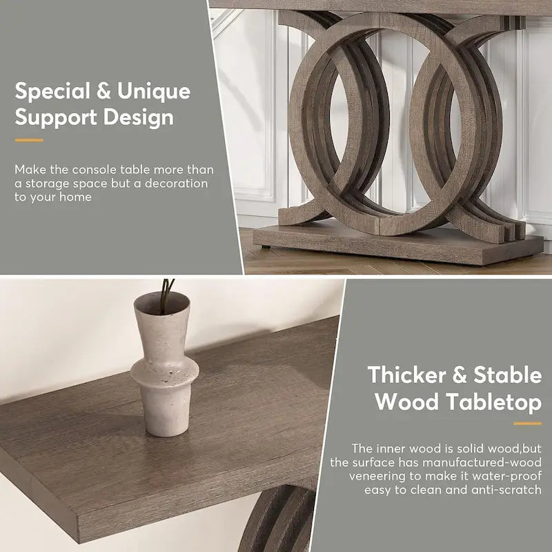 Vintage Console Table with Geometric Base Wooden Hallway Table