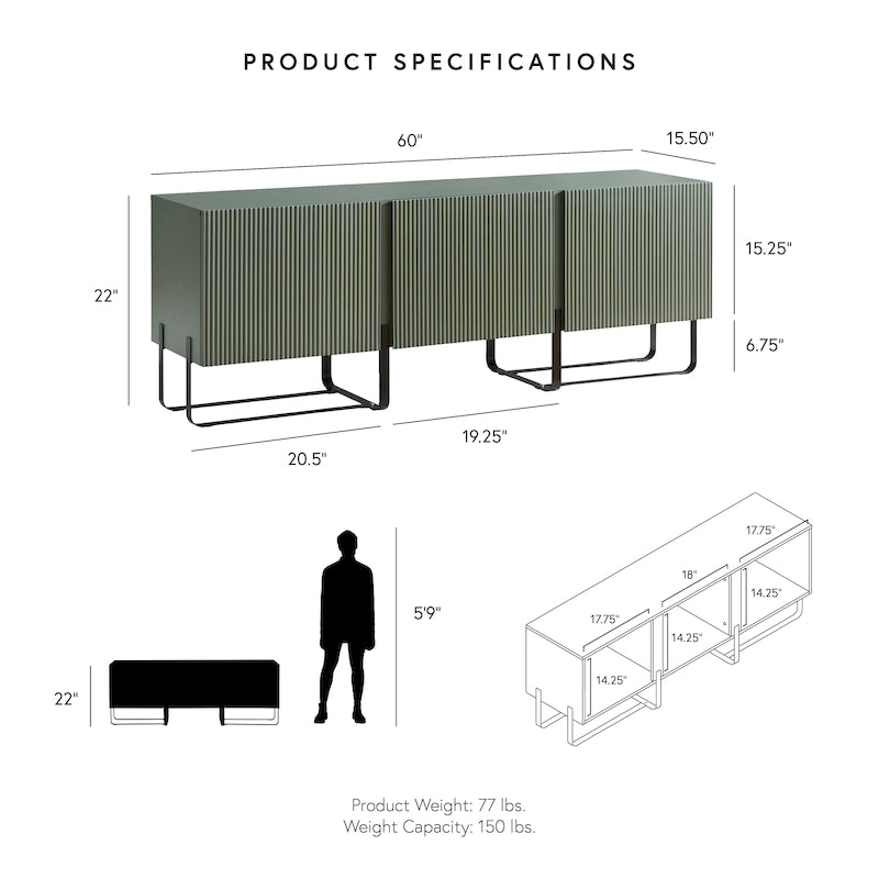 DH BASIC Modern 60-inch 3-Door Storage TV Stand by Denhour