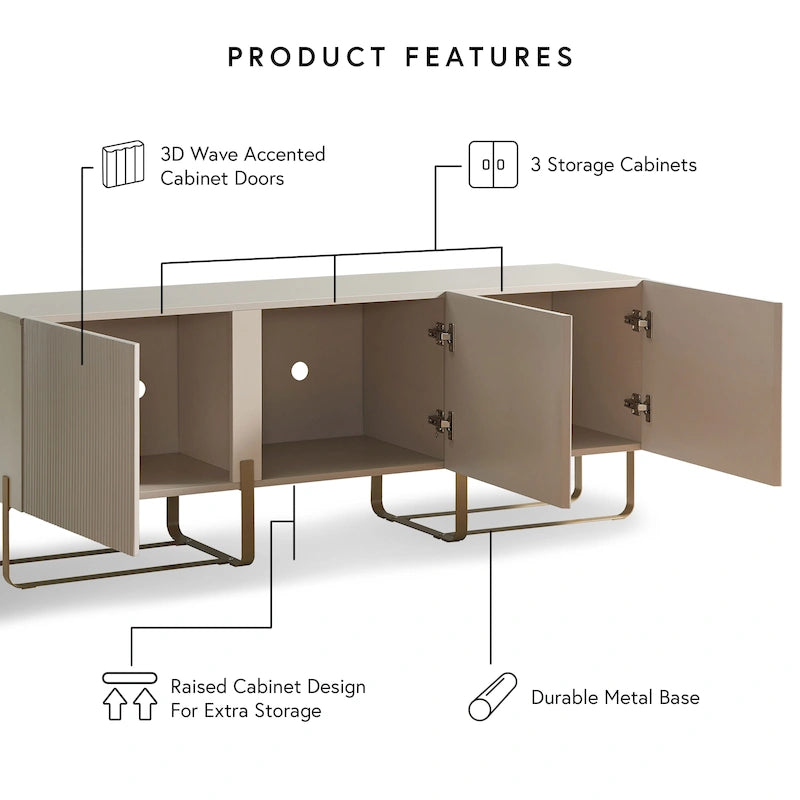 DH BASIC Modern 60-inch 3-Door Storage TV Stand by Denhour