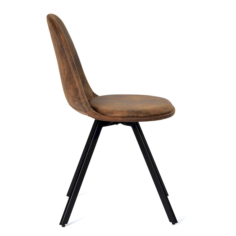 Dining Chair Set of 4 Suede Fabric Side Seating with Black Metal Legs