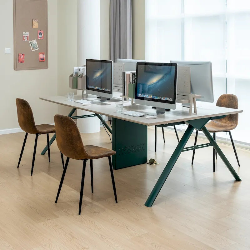 Dining Chair Set of 4 Suede Fabric Side Seating with Black Metal Legs