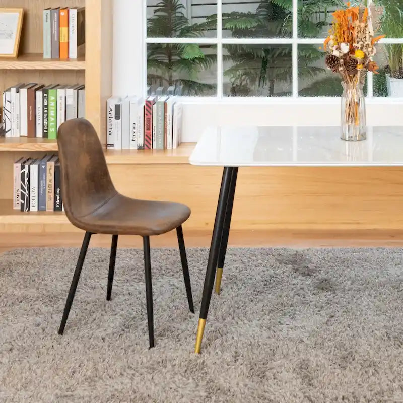 Dining Chair Set of 4 Suede Fabric Side Seating with Black Metal Legs