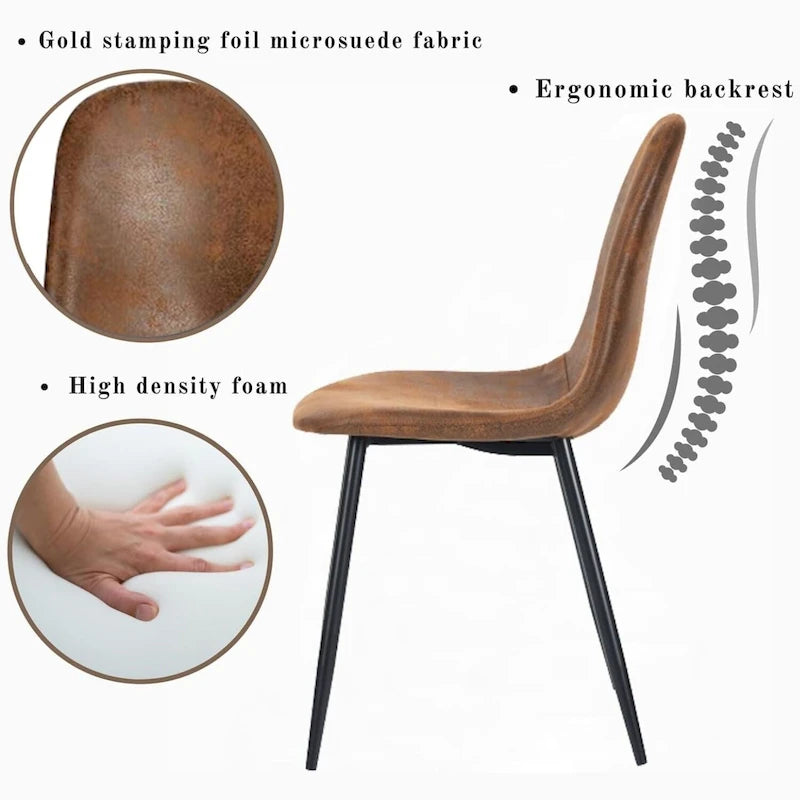 Dining Chair Set of 4 Suede Fabric Side Seating with Black Metal Legs