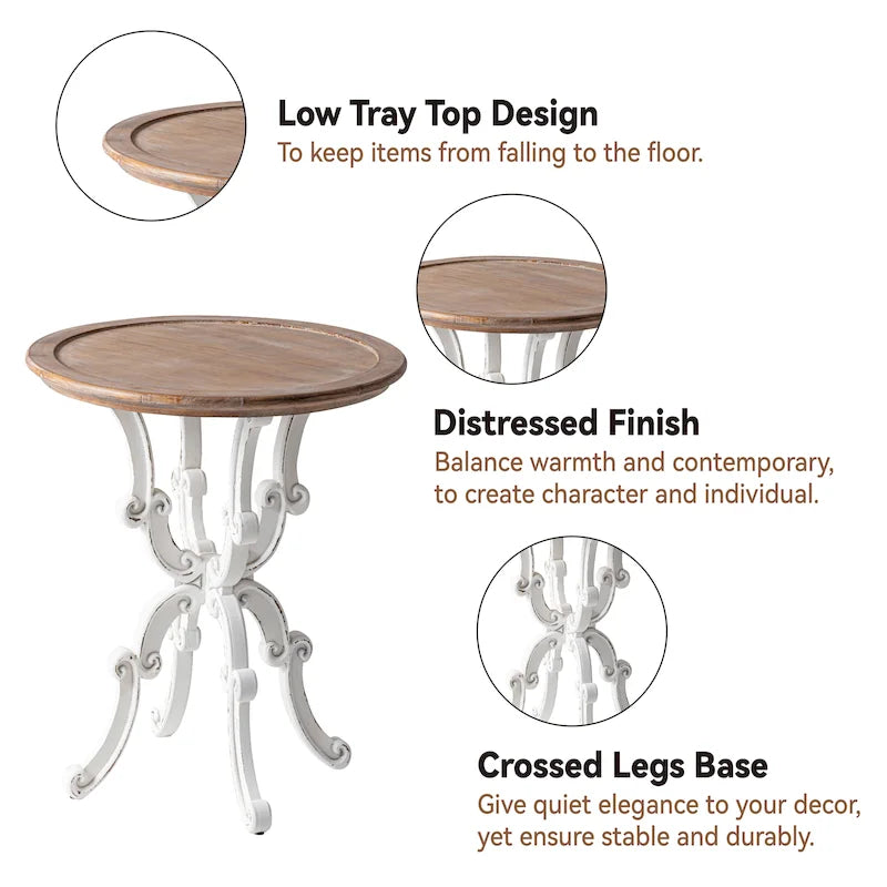 COZAYH Rustic Farmhouse End Table, Natural Top Side Table for Family, Dinning or Living Room, Handcrafted Finish, Modern