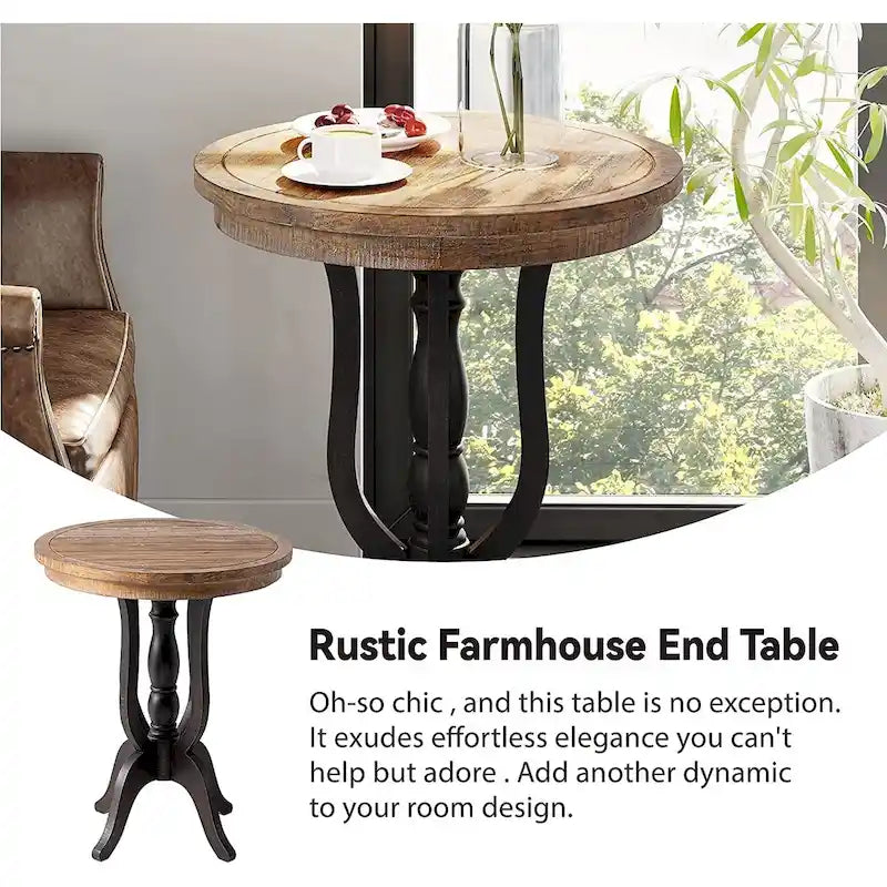 COZAYH Rustic Farmhouse End Table, Natural Top Side Table for Family, Dinning or Living Room, Handcrafted Finish, Modern