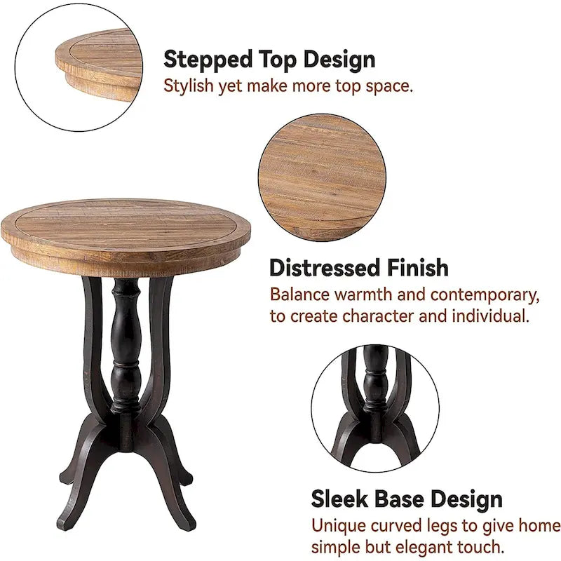 COZAYH Rustic Farmhouse End Table, Natural Top Side Table for Family, Dinning or Living Room, Handcrafted Finish, Modern