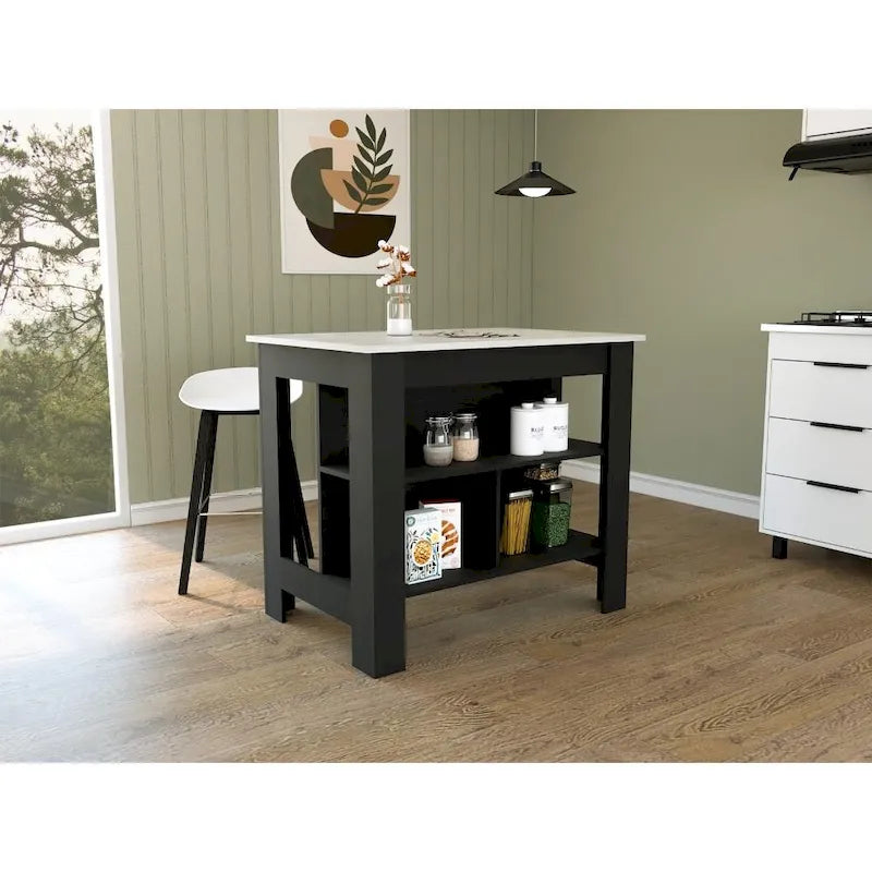 TUHOME Cala 3-Shelf Wooden Casual Kitchen Island