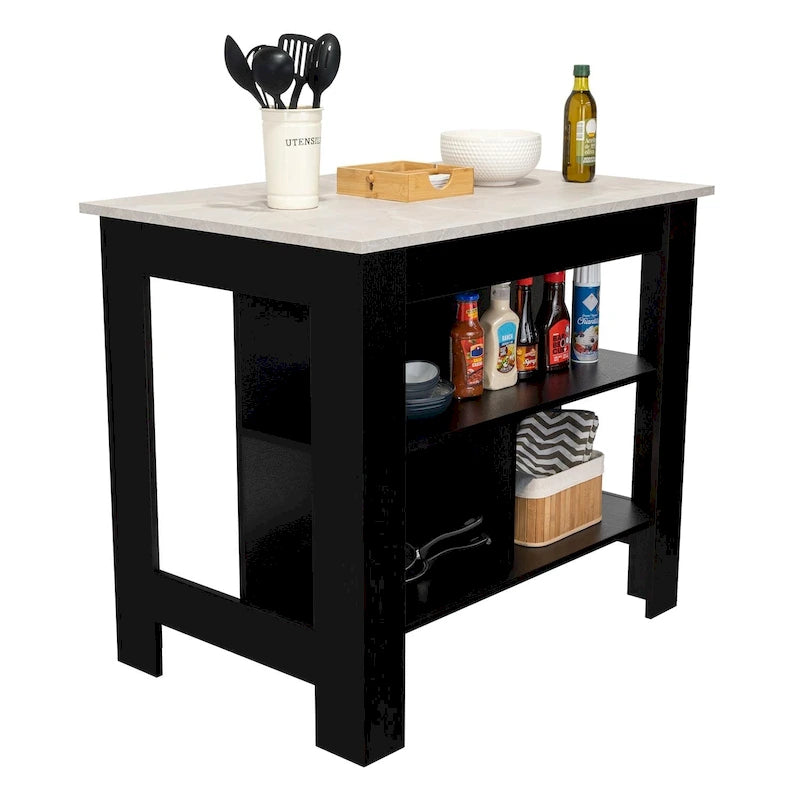 TUHOME Cala 3-Shelf Wooden Casual Kitchen Island
