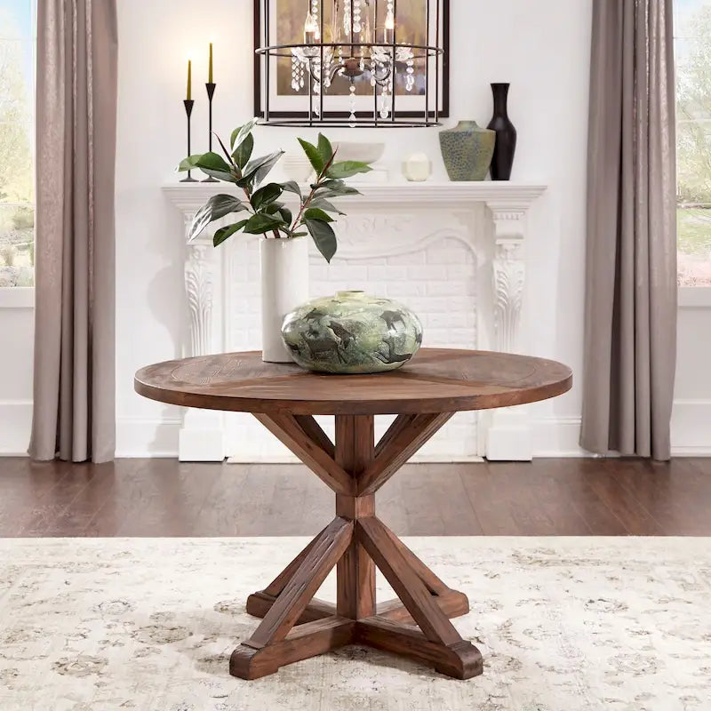 Benchwright Brown Finish Round Dining Table by iNSPIRE Q Artisan