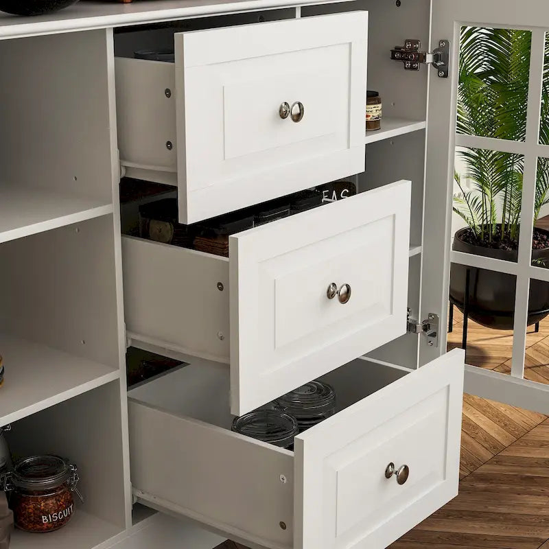 79Pantry Storage Cabinet Glass Doors Sideboard Buffet Cabinet Lacquer