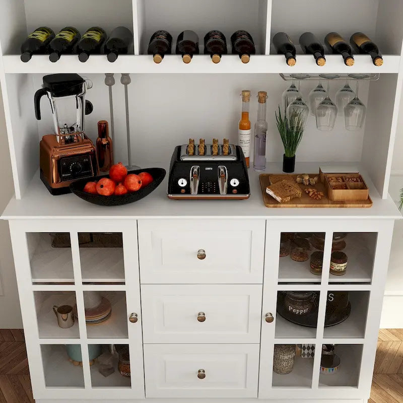 79Pantry Storage Cabinet Glass Doors Sideboard Buffet Cabinet Lacquer