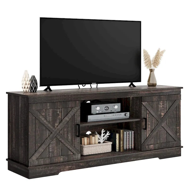 Farmhouse TV Stand for 65 Inch TV Media Console Entertainment Center Rustic Barn Doors