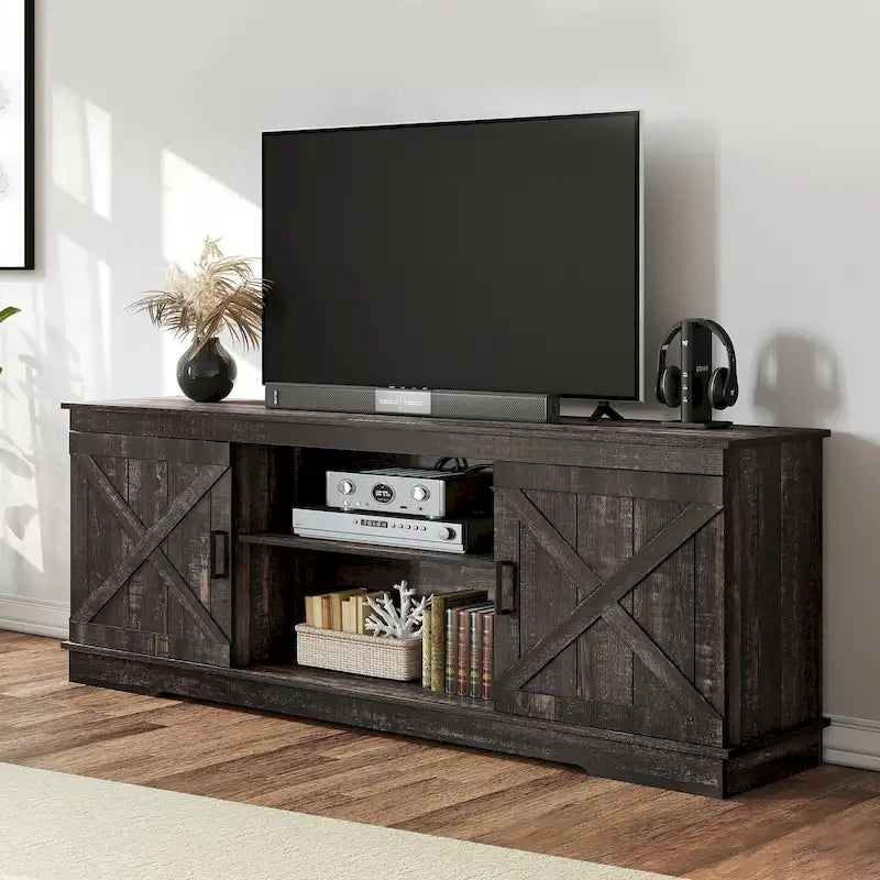 Farmhouse TV Stand for 65 Inch TV Media Console Entertainment Center Rustic Barn Doors