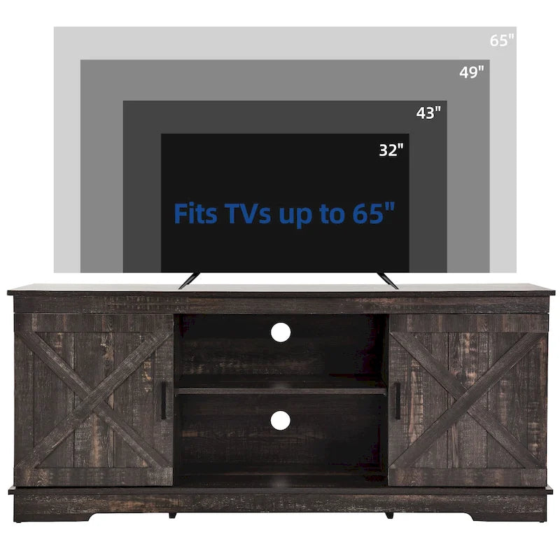 Farmhouse TV Stand for 65 Inch TV Media Console Entertainment Center Rustic Barn Doors