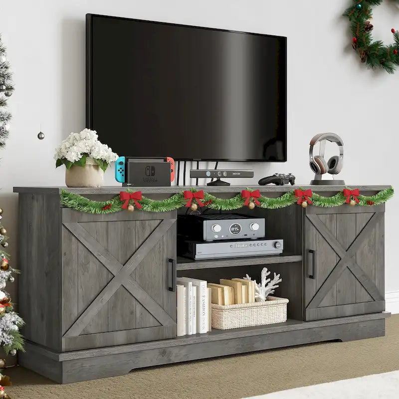 Farmhouse TV Stand for 65 Inch TV Media Console Entertainment Center Rustic Barn Doors
