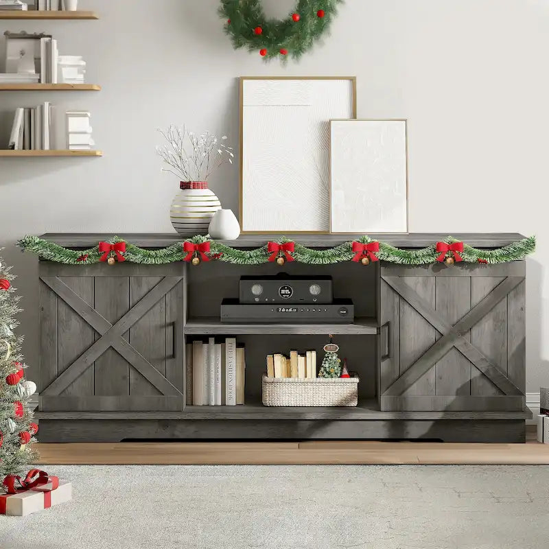 Farmhouse TV Stand for 65 Inch TV Media Console Entertainment Center Rustic Barn Doors