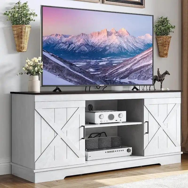 Farmhouse TV Stand for 65 Inch TV Media Console Entertainment Center Rustic Barn Doors