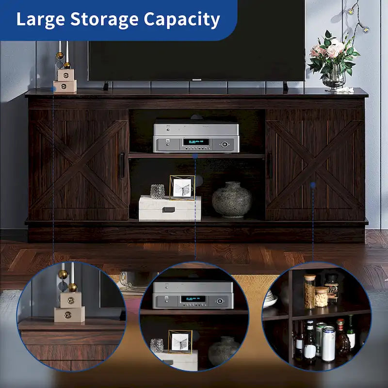 Farmhouse TV Stand for 65 Inch TV Media Console Entertainment Center Rustic Barn Doors