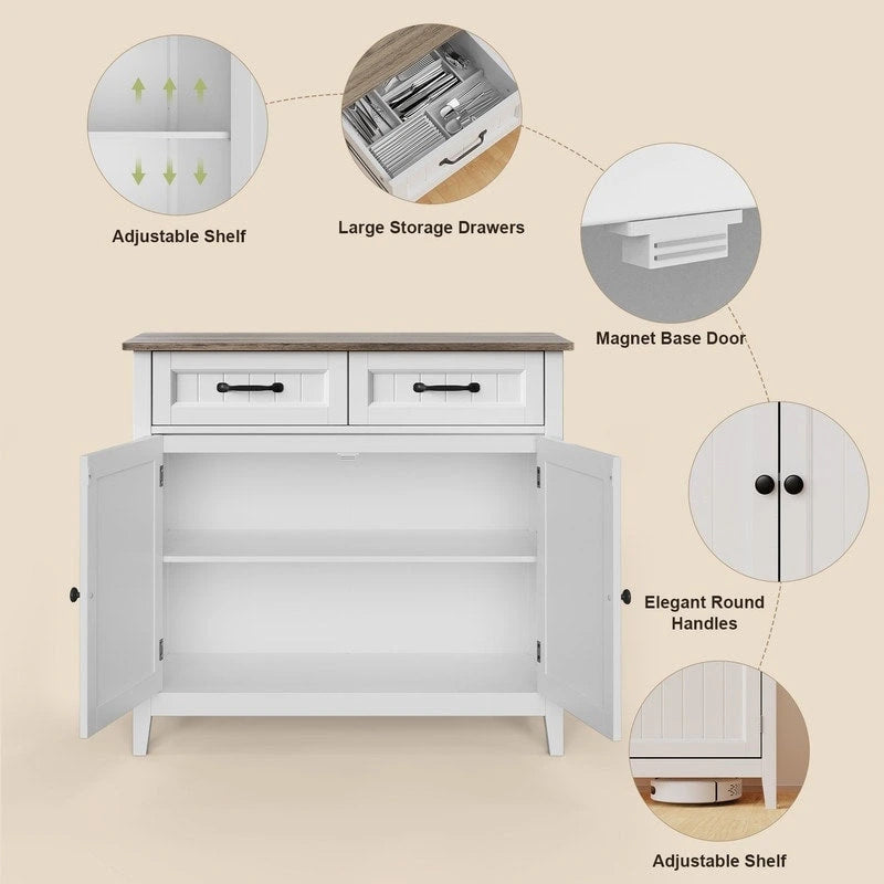 Kitchen Sideboard Buffet Storage Cabinet with 2 Drawers, Coffee Bar Cabinet ,Wood Entryway Cabinet with Double Door Cupboard