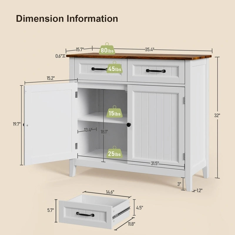 Kitchen Sideboard Buffet Storage Cabinet with 2 Drawers, Coffee Bar Cabinet ,Wood Entryway Cabinet with Double Door Cupboard