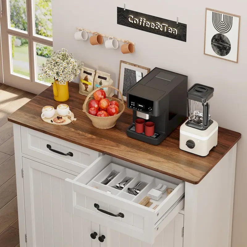 Kitchen Sideboard Buffet Storage Cabinet with 2 Drawers, Coffee Bar Cabinet ,Wood Entryway Cabinet with Double Door Cupboard