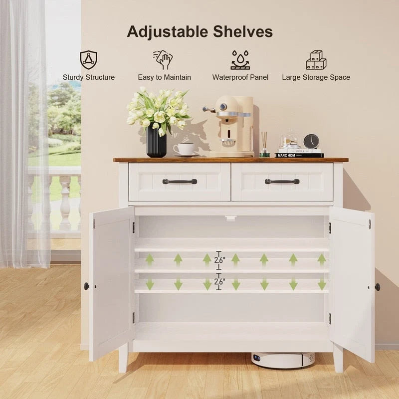 Kitchen Sideboard Buffet Storage Cabinet with 2 Drawers, Coffee Bar Cabinet ,Wood Entryway Cabinet with Double Door Cupboard