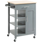 HOMCOM Compact Kitchen Island Cart on Wheels, Rolling Utility Trolley Cart with Storage Shelf & Drawer for Dining Room