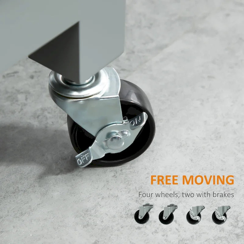 HOMCOM Compact Kitchen Island Cart on Wheels, Rolling Utility Trolley Cart with Storage Shelf & Drawer for Dining Room