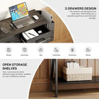 Console Table with 3 Drawers, Entryway Sofa Table with 3 Tier Storage Shelves