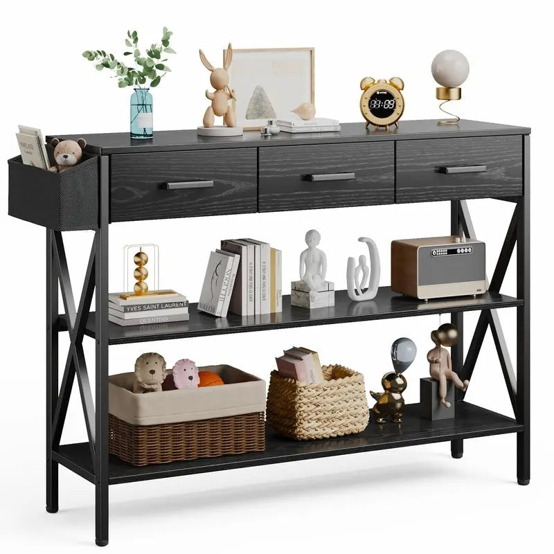 Console Table with 3 Drawers, Entryway Sofa Table with 3 Tier Storage Shelves