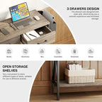 Console Table with 3 Drawers, Entryway Sofa Table with 3 Tier Storage Shelves