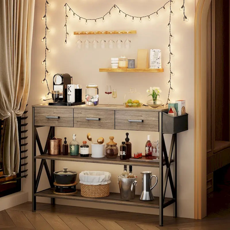 Console Table with 3 Drawers, Entryway Sofa Table with 3 Tier Storage Shelves