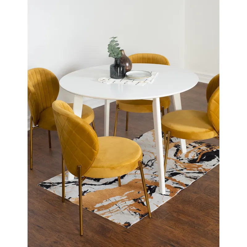 Roundhill Furniture Amoa Contemporary 5-Piece Dining Set, White Round Table and 4 Chairs