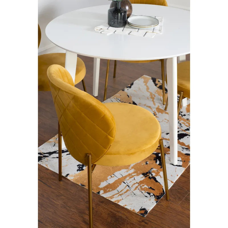 Roundhill Furniture Amoa Contemporary 5-Piece Dining Set, White Round Table and 4 Chairs