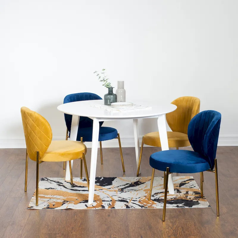 Roundhill Furniture Amoa Contemporary 5-Piece Dining Set, White Round Table and 4 Chairs