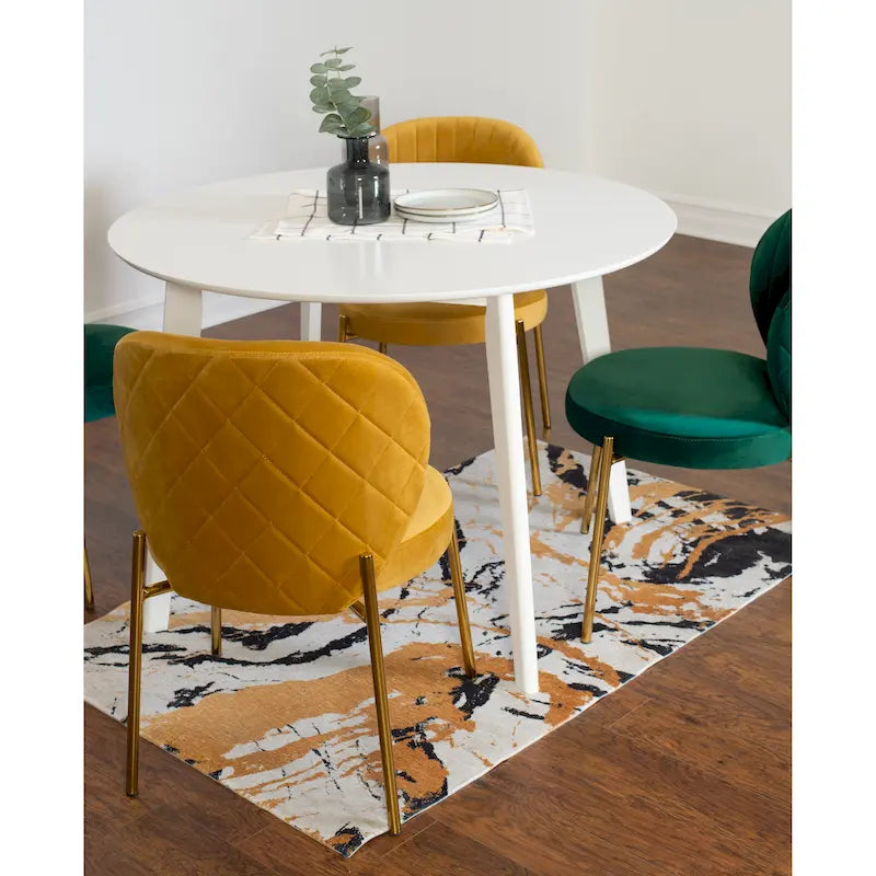 Roundhill Furniture Amoa Contemporary 5-Piece Dining Set, White Round Table and 4 Chairs