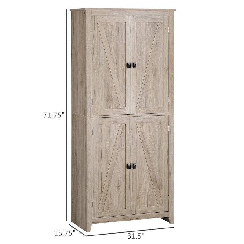 HOMCOM 72 Freestanding 4-Door Kitchen Pantry, Storage Cabinet Organizer with 4-Tiers, and Adjustable Shelves, White