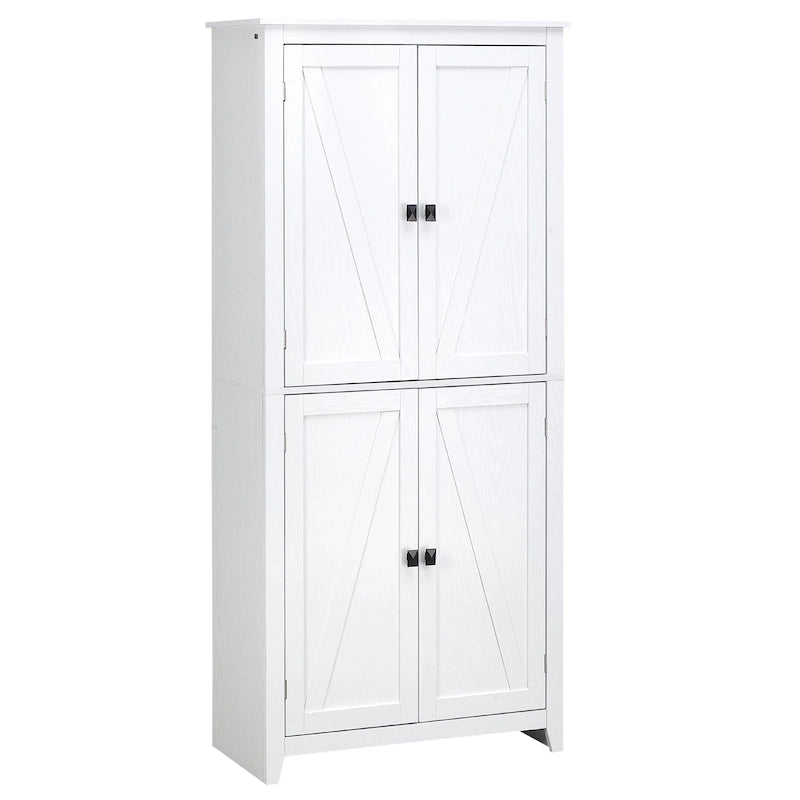 HOMCOM 72 Freestanding 4-Door Kitchen Pantry, Storage Cabinet Organizer with 4-Tiers, and Adjustable Shelves, White