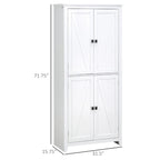 HOMCOM 72 Freestanding 4-Door Kitchen Pantry, Storage Cabinet Organizer with 4-Tiers, and Adjustable Shelves, White