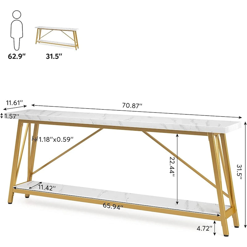 70.9 Inches Long Narrow Sofa Table Behind Couch for Entryway