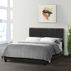 Arty Black Brown Faux Leather Bed with Line Stitch Tufting