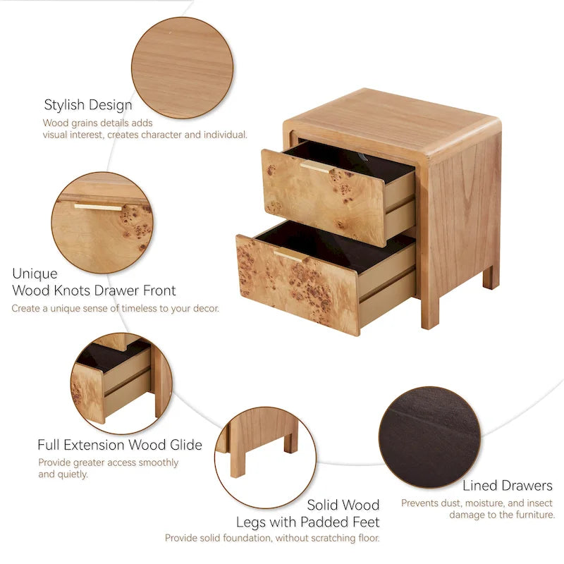 COZAYH Fully-Assembled Farmhouse Nightstand, Rustic Distressed Wood Retro Accent Dresser, Chest of Drawers,Boho