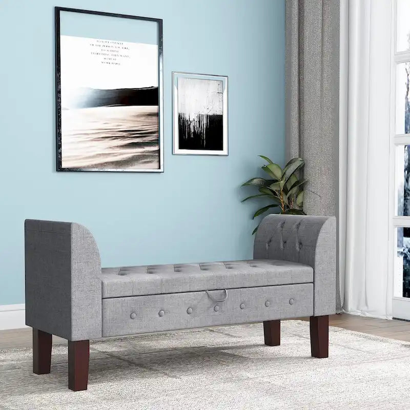 Storage Bench , Bedroom Bench with Arms Ottoman entryway bench with storage