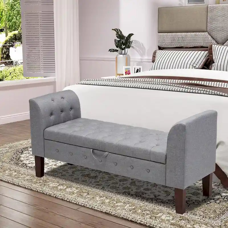 Storage Bench , Bedroom Bench with Arms Ottoman entryway bench with storage
