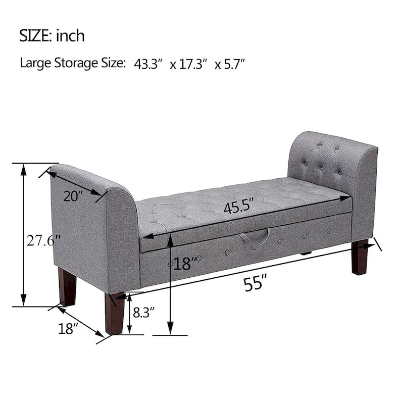 Storage Bench , Bedroom Bench with Arms Ottoman entryway bench with storage